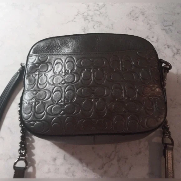 Coach Metallic Signature Embossed Leather Camera Bag - Picture 5 of 15